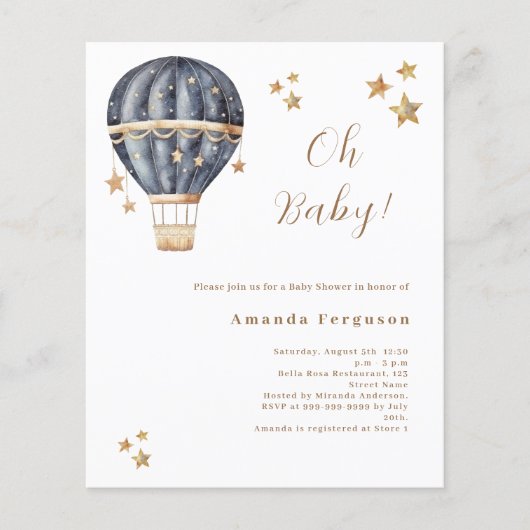 Heißluftballon blauer Junge Stars Babydusche (Vorderseite)