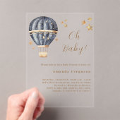 Heißluftballon blauer Junge Stars Babydusche Acryleinladungen (Insitu (Handheld))