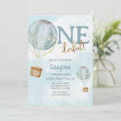 Heißluftballon Blue 1. Geburtstag Einladung (Stehend Vorderseite)