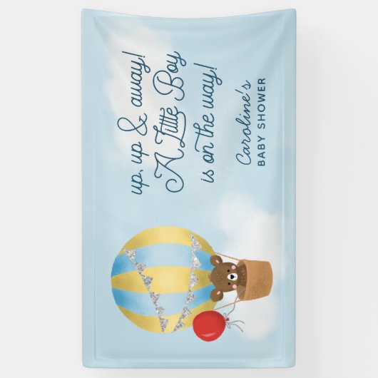 Heißluftballon Blue Up and Away Babydusche Banner (Vertikal)