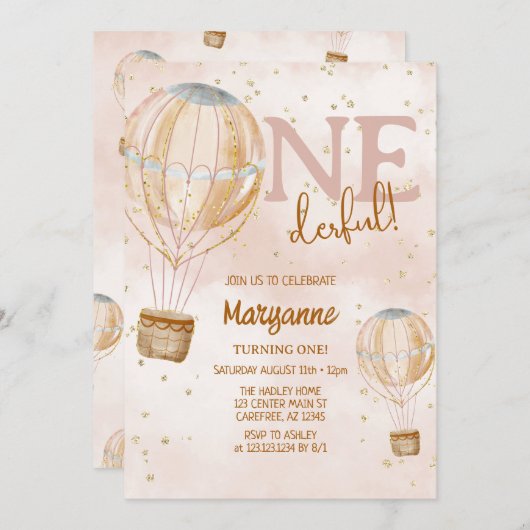 Heißluftballon Boho 1. Geburtstag Einladung (Vorne/Hinten)