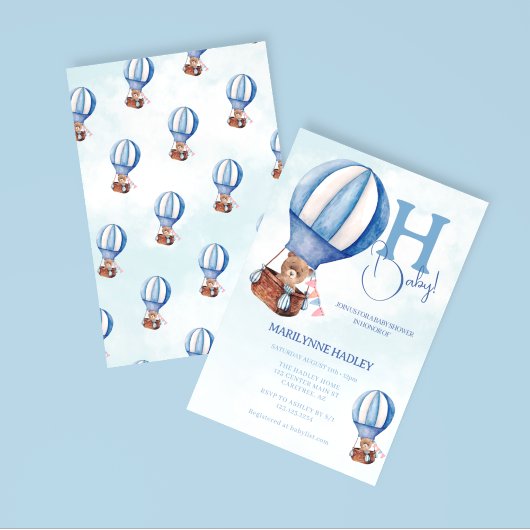 Heißluftballon Boho Blue Baby Dusche Einladung