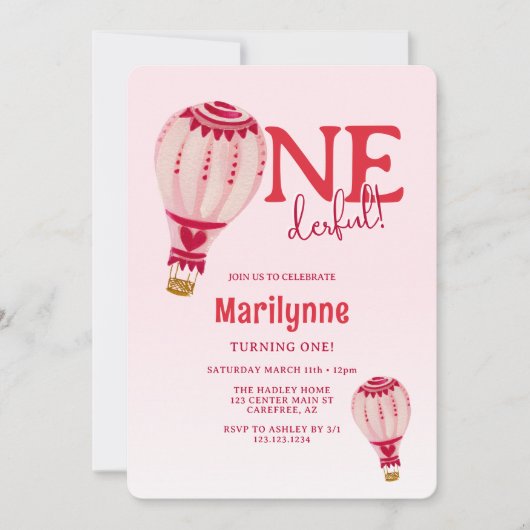 Heißluftballon Bold Red 1. Geburtstag Einladung (Vorderseite)