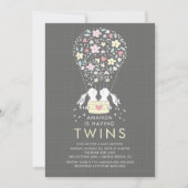 Heißluftballon Bunny TWINS Kinderdusche Einladung (Vorderseite)