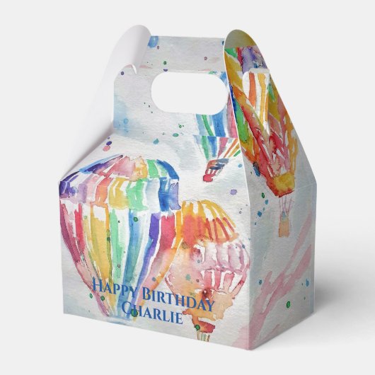 Heißluftballon bunt Boys Geburtstag Wasserfarbe Geschenkschachtel (Vorderseite)