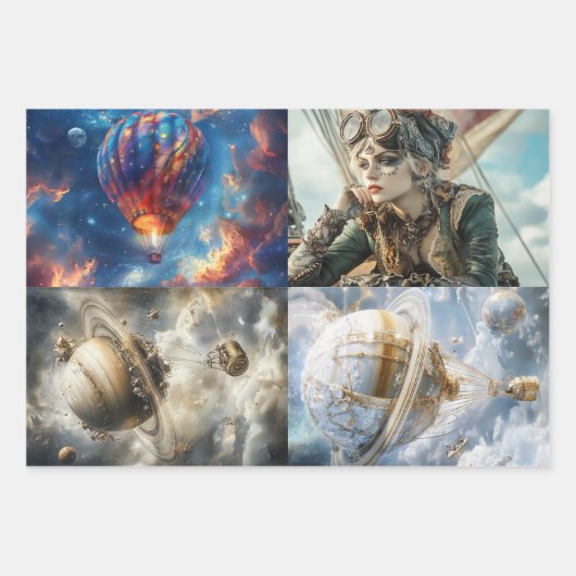 Heißluftballon-Designs & Steampunk Geschenkpapier Set (Vorderseite 3)