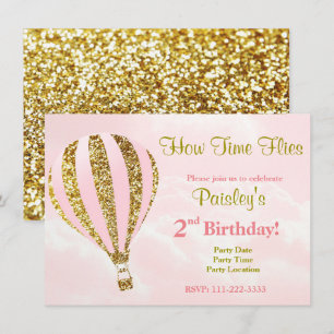 Heißluftballon - Einladung in Rosa und Gold