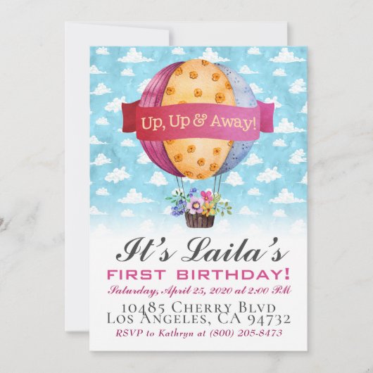 Heißluftballon Einladung zum Geburtstag (Vorderseite)