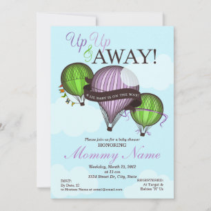 Heißluftballon-Einladung zur Babyparty 'Hoch hinau Einladung