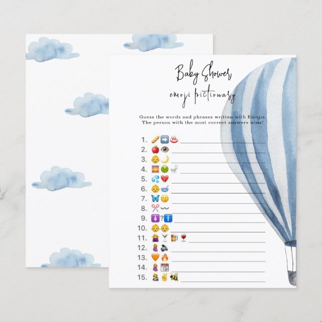 Heißluftballon - Emoji Bilderspiel Babydusche (Vorne/Hinten)