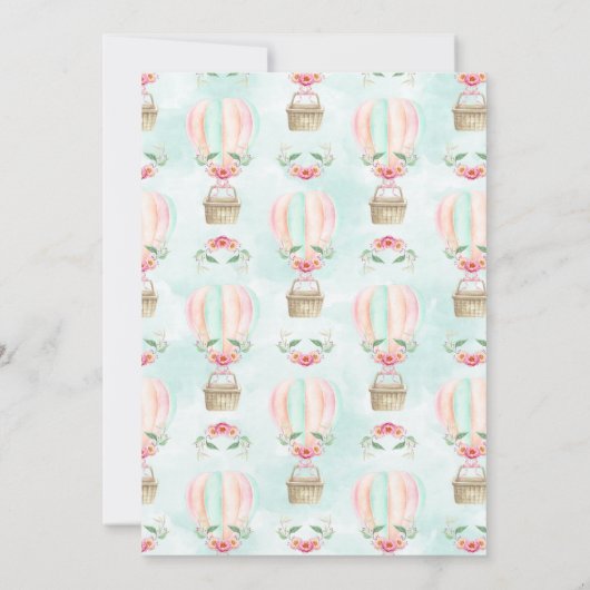 Heißluftballon Erster Geburtstag Pink Minzpfirsich Einladung (Rückseite)