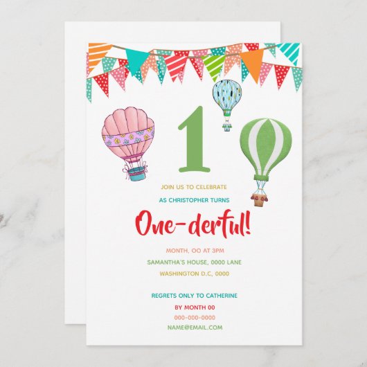 Heißluftballon Fahne Erstgeburtsjunge Einladung (Vorne/Hinten)