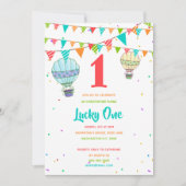 Heißluftballon farbenfroh Bbunte ersten Geburtstag Einladung (Vorderseite)