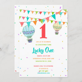 Heißluftballon farbenfroh Bbunte ersten Geburtstag Einladung