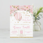 Heißluftballon Floral Baby Duschmädchen Einladung (Stehend Vorderseite)
