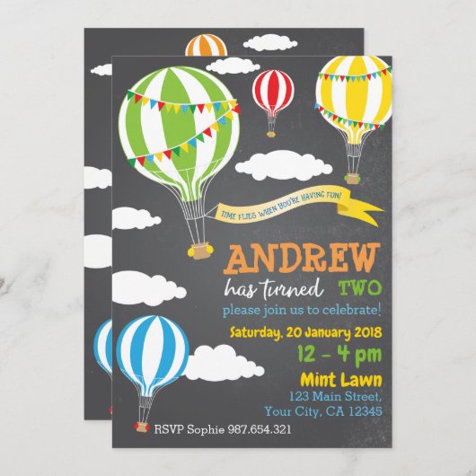 Heißluftballon Geburtstag Einladung (Vorne/Hinten)