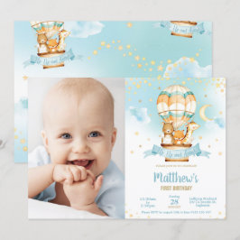 Heißluftballon Geburtstag Niedlich Baby Animals Fo Einladung