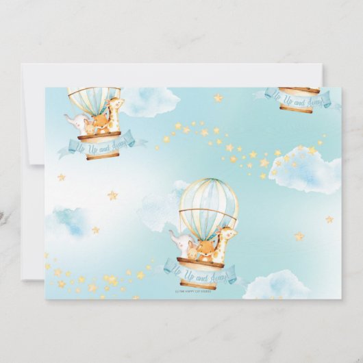 Heißluftballon Geburtstag Niedliches Jungle Animes Einladung (Rückseite)