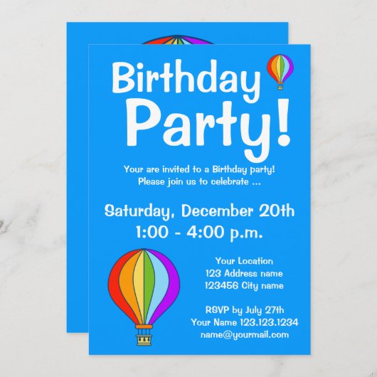 Heißluftballon Geburtstags-Party Einladungen (Vorne/Hinten)
