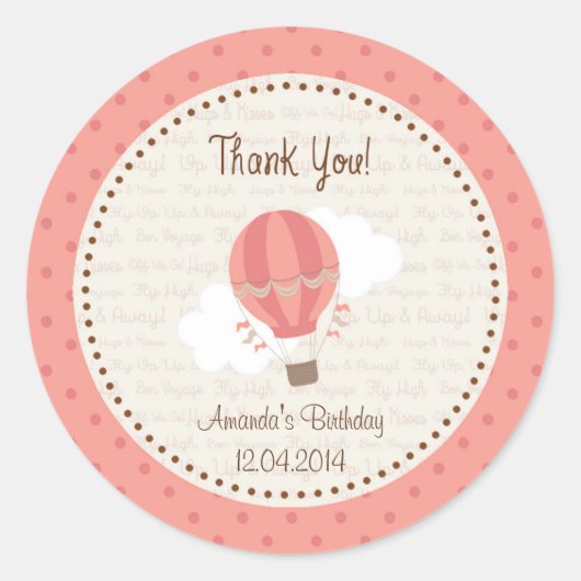 Heißluftballon Geburtstagsaufkleber Pink Runder Aufkleber (Vorderseite)