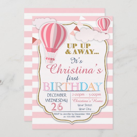 Heißluftballon Geburtstagsparty Einladung (Vorne/Hinten)