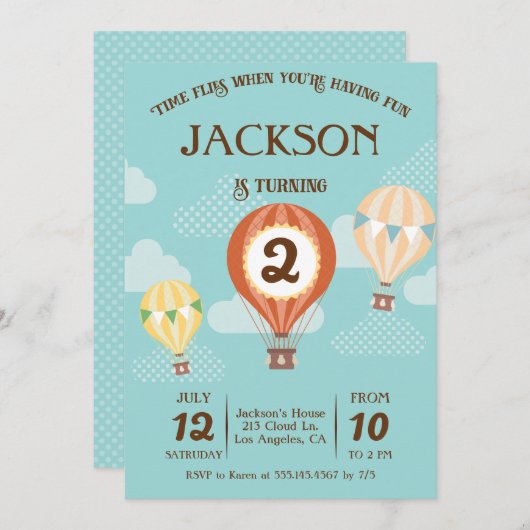 Heißluftballon Geburtstagsparty Einladung (Vorne/Hinten)