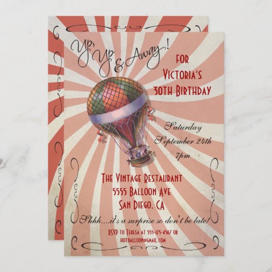 Heißluftballon Geburtstagsparty Einladung (Vorne/Hinten)