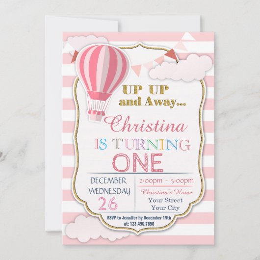 Heißluftballon Geburtstagsparty Einladung (Vorderseite)