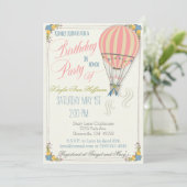 Heißluftballon Geburtstagsparty Einladung. Einladung (Stehend Vorderseite)