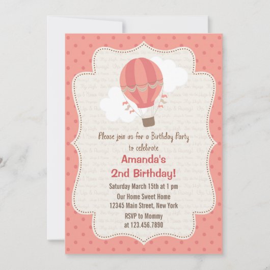 Heißluftballon Geburtstagsparty Einladung Pink (Vorderseite)