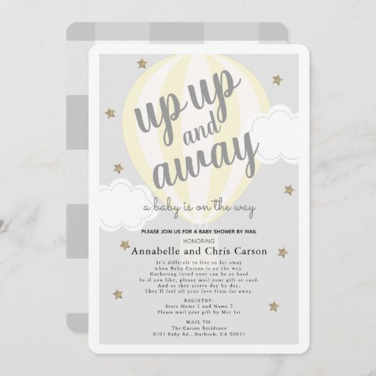Heißluftballon Gelbe Babydusche per Mail Einladung (Vorne/Hinten)