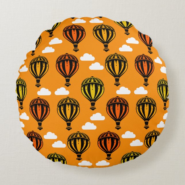 Heißluftballon Gemustert Rundes Kissen (Vorderseite)