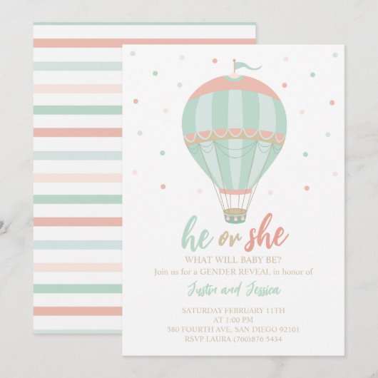 Heißluftballon Gender - Einladung (Vorne/Hinten)