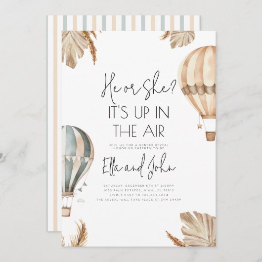 Heißluftballon Geschlecht Party Einladung (Vorne/Hinten)