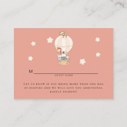 Heißluftballon Giraffe Zebra Sloth Diaper Raffle Begleitkarte (Rückseite)