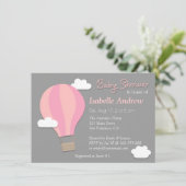 Heißluftballon, Girl Baby Dusche Party, Grau Einladung (Stehend Vorderseite)