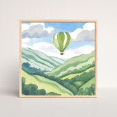 Heißluftballon | Grüne Wasserfarbenlandschaft Poster