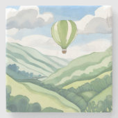Heißluftballon | Grüne Wasserfarbenlandschaft Steinuntersetzer (Vorderseite)