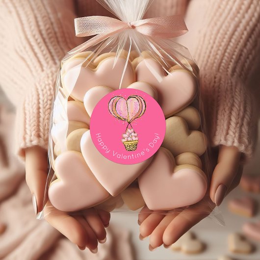 Heißluftballon Happy Valentine's Day Runder Aufkleber