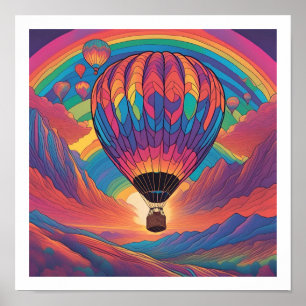 Heißluftballon in den Bergen Poster