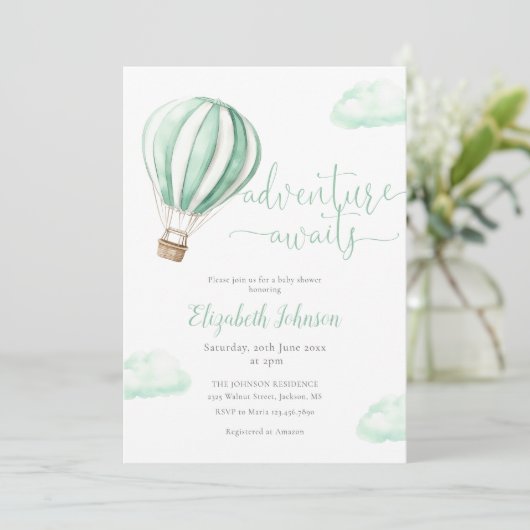 Heißluftballon in einer neutralen Babydusche Einladung (Stehend Vorderseite)