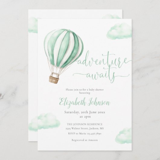 Heißluftballon in einer neutralen Babydusche Einladung (Vorne/Hinten)