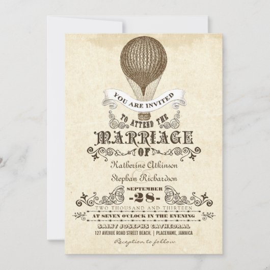 Heißluftballon Jahrgang Hochzeit Einladungen (Vorderseite)