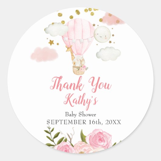 Heißluftballon Jungle Tiere Gold Dot Glitzer Runder Aufkleber (Vorderseite)