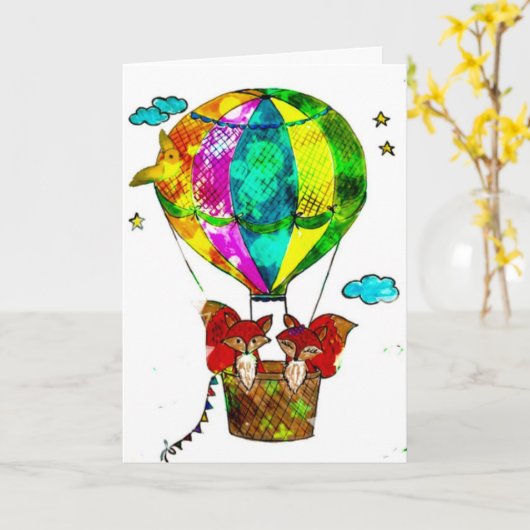 Heißluftballon Karte (Gelbe Blume)