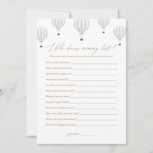 Heißluftballon kennt Mommy Best Baby Shower Game Einladung (Vorderseite)
