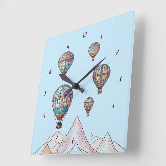 Heißluftballon-Kinderzimmer-Uhr Quadratische Wanduhr (Winkel)