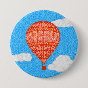 Heißluftballon, Korallenorange gegen einen blauen  Button