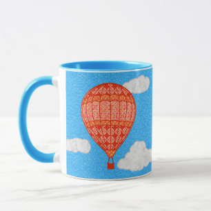 Heißluftballon, Korallenorange gegen einen blauen  Tasse