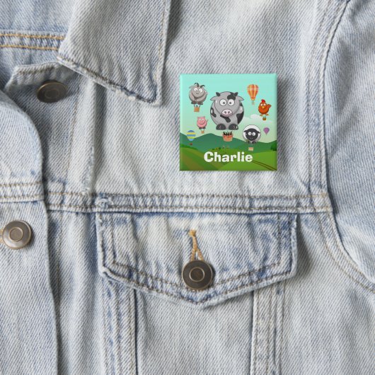 Heißluftballon Landtiere Personalisiert Button (Beispiel)
